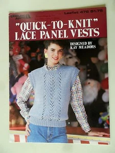 Quick to Knit Lace Panel Vest Leisure Arts 476 Kay Meadors 1986 3 Designs - Picture 1 of 2