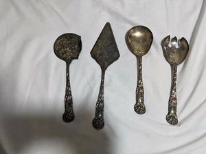 Vintage W.A England Silver Plated Serving set. Salad Fork, Spoon Cake Tarnished - Picture 1 of 8