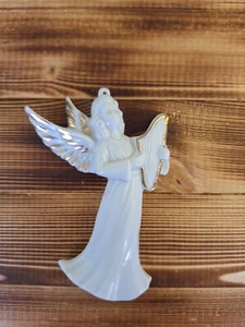 Vintage Enesco angel with Harp E-9032 gold Flat Back christmas Ornament Hanging - Picture 1 of 7