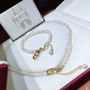 Natural Pearl AAA 6-7mm Natural Japanese Round Pearl Necklace 18inch Set 925s - Picture 1 of 6