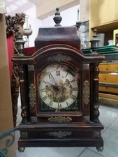 Orologio Antico Da Tavolo Vintage Legno E Ottone Con Disegno