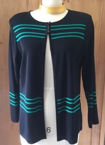 Cárdigan negro MISOOK con rayas verdes Kelly talla mediana pequeño ¡COMO NUEVO! - Imagen 1 de 9