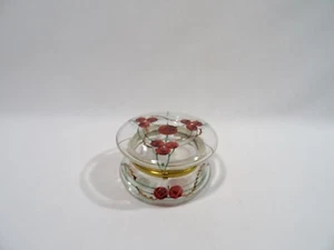 ANCIENNE BONBONNIERE BOITE ART DECO EMAILLEE EN VERRE FLEURS ENAMELED GLASS BOX - Picture 1 of 11