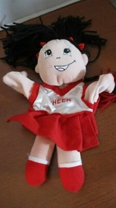 CHEERLEADER CORPO INTERO in ABITO ROSSO con FILATO CAPELLI & POM POM Burattino a mano - Foto 1 di 2