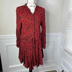 Vici Paisley Geométrico Boho Manga Larga Mini Vestido Talla Mediana Boho - Imagen 1 de 9