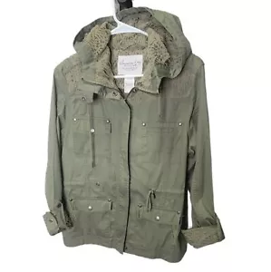 American Rag army green hooded jacket lace size L cotton light Pull Up Sleeves - Picture 1 of 7