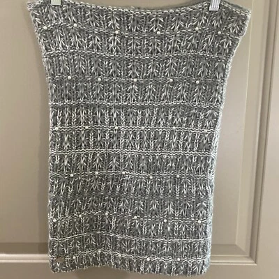 Betsy Johnson Muffler Scarf with pearl accents. Grey and silver chunky knit. OS - Image 1 of 4