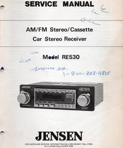 Service Manual Repair Jensen  RE530 AM/FM Stereo Cassette Car Stereo Radio - Picture 1 of 1