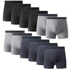 12PK Mens Cotton Boxer Briefs Underwear Tagless Soft Comfort Waistband With Fly