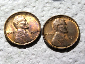 Two Gem Brilliant Uncirculated Mostly RED Beautiful 1935 & 1936 Lincoln Cents F3 - Picture 1 of 2