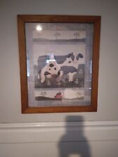 Vintage "Barnyard Cow" litho Print Framed under glass.