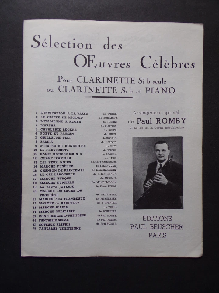 partition FRANZ VON SUPPE - Cavalarie légère - Paur Romby - clarinette si b - Photo 1/2