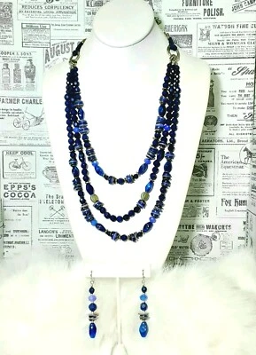 Collar Chico's Hermoso Belleza Azul 3️⃣ Hilo 12"L + Pendientes 2.5"L Jy3  Foto 1 de 4