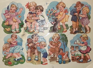 Little Children F.W.K.B.1282 kompletter Bogen 8 Bilder antik Kinder mit Tieren - Bild 1 von 1
