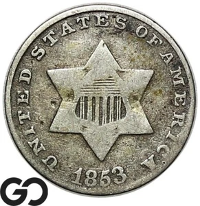 1853 Three Cent Silver Piece - Picture 1 of 3