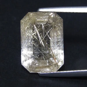 10.86Cts Genuine Natural Earth-Mine Rutilated Quartz Emerald Cut Loose Gemstone - Picture 1 of 4