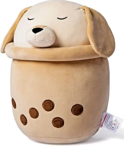Niuniu Daddy Boba Plushies Dog Face 13.7" Large Brown Cream Bubble Tea M Puppy - Picture 1 of 4