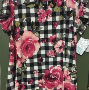 Neu mit Etikett ~ LuLaRoe JESSIE ~ 2XL ~ SCHWARZ & WEISS BÜFFEL KARIERT ~ ROSA ROSEN ~ Einhorn - Bild 1 von 4