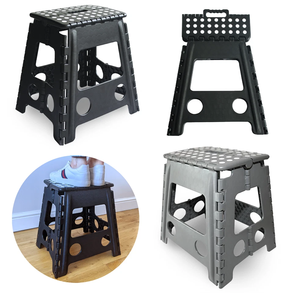 LARGE FOLDING STEPS KITCHEN STOOL STEP PORTABLE FOLDABLE FOLD SEAT WITH HANDLE - Image 1 of 1