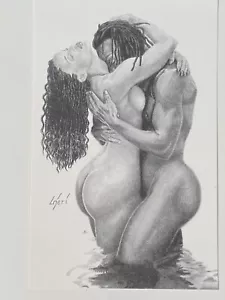 Piccolo disegno artistico originale nero nudo maschile e femminile - Foto 1 di 18