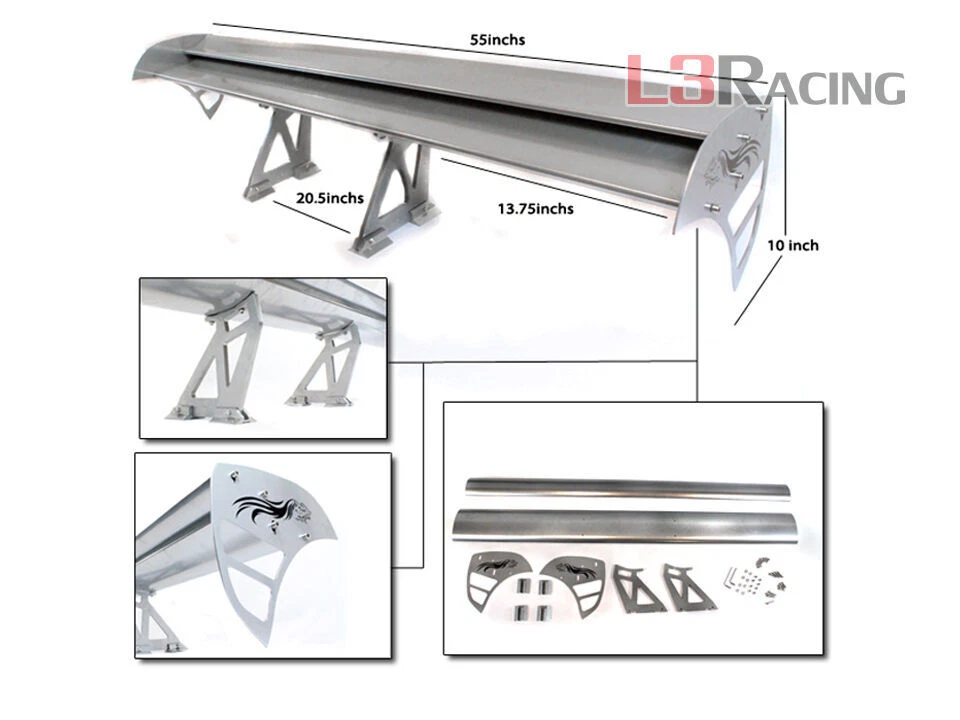Alerón de aluminio ajustable PLATEADO RTUNES RACING GT tipo S Lexus Foto 1 de 1