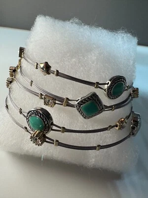 5 Stackable Wire Bracelets Rhinestone Turquoise Enamel Boho Chic Western - Image 1 of 4