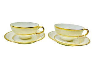 Wm Guerin Limoges & Co France Antique Cream Gold Gilded Set Of 2 Cups & Saucers - Picture 1 of 21