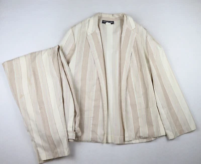 VINTAGE WOMEN'S BEIGE RAINBOW STRIPED PANT SUIT - HEATHER LANE SYNARI - SIZE 11 - Image 1 of 4