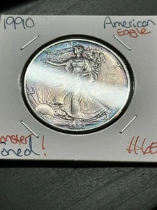 1990 AMERICAN SILVER EAGLE MONSTER COLORFUL TONING TONED COIN (Raw2264) - Picture 1 of 8