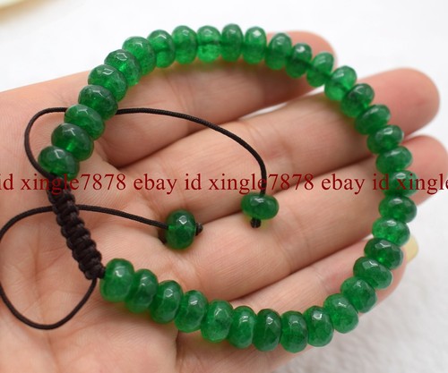 VALENTINO Bracciale regolabile perle rondelle giada verde sfaccettate 5x8mm 7 5" AAA