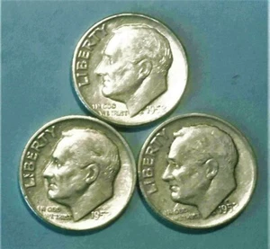 1952 PDS Roosevelt Silver 3 Dime Set 1952-P 1952-D 1952-S Fine F - Very Fine VF - Picture 1 of 2