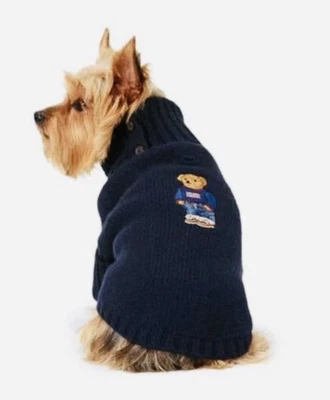 Suéter polo urso cachorro Ralph Lauren XS • lã e cashmere azul marinho - Imagem 1 de 4