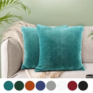 Set of 2 Chenille Throw Pillow Covers Water Repellent - Picture 1 of 18
