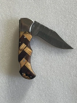 Custom Hand Made Forged Damascus Steel Folding Pocket Knife Back Lock W Sheath - Image 1 of 4