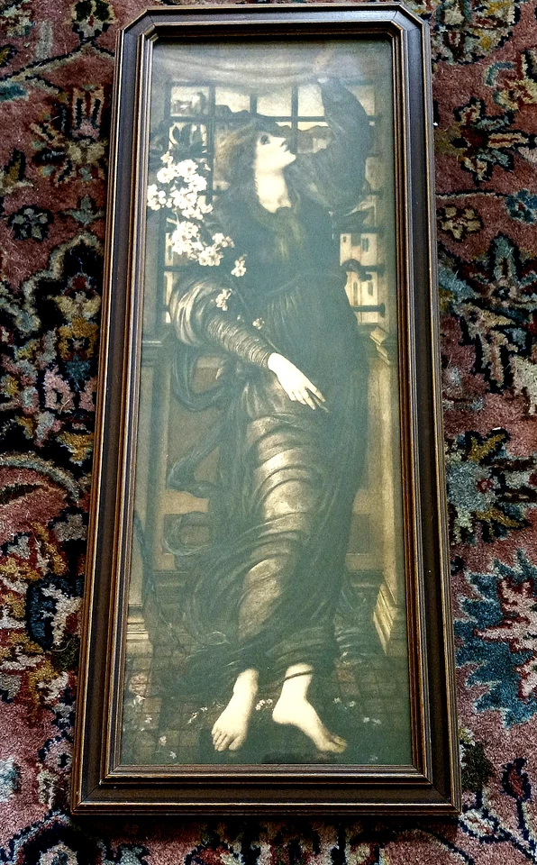 Impressão litográfica Hope por Edward Burne-Jones em moldura de madeira com vidro 20" rara muito boa qualidade - Imagem 1 de 4