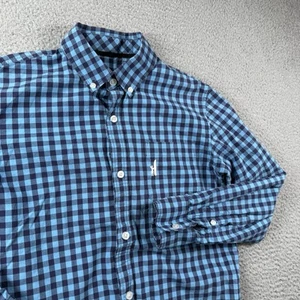 Johnnie-O Shirt Boys 12 Blue Gingham Check Plaid Youth Kids Preppy Casual Button - Picture 1 of 13