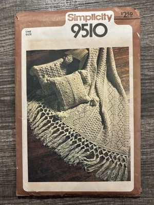 Simplicity Crochet Pattern # 9510,  1980  Afghan & Pillow Directions Instruction - Image 1 of 4