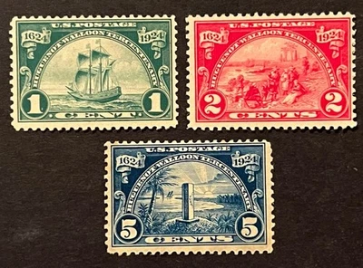 Travelstamps: 1924 US Stamps Scott# 614-616, mint, OG, H, Huguenot-Walloon Issue - Image 1 of 4