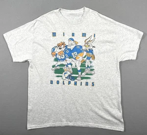 Vintage Miami Dolphins Shirt Mens Large NFL Football Looney Tunes Cartoon 90s - Picture 1 of 6
