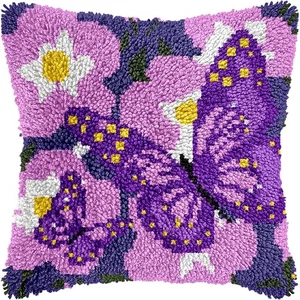 Butterfly Floral Latch Hook Kits for Adults Beginners DIY Crochet Pillow Kit ... - Picture 1 of 9