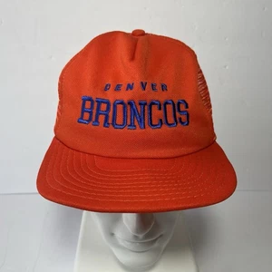 Vintage Denver Broncos Mesh Trucker Hat Foam Snapback Orange Cap AJD Made In USA - Bild 1 von 9