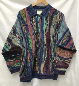 Vintage Coogi Sweater Mens Large Multicolor 3D Knit Australia Hip Hop Biggie 90s - Picture 1 of 13