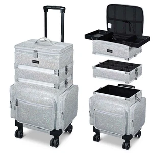 Byootique 3in1 Soft Sided Rolling Make-up Organizer Case Kosmetik Glitzer Silber - Bild 1 von 8