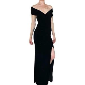 NWT Club L London Refined Black Front Bardot Maxi Glam Party Dress - Picture 1 of 8