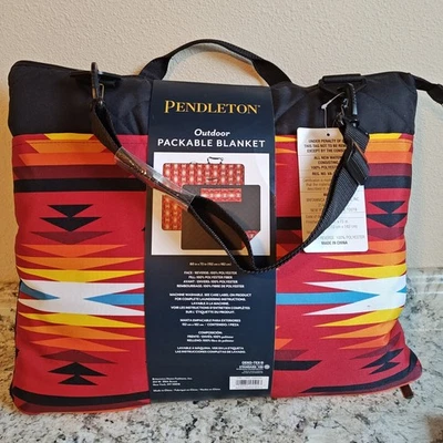 Pendleton Outdoor Packable Blanket 60x72 Red Geometric Pattern Water Resistant - Image 1 of 4