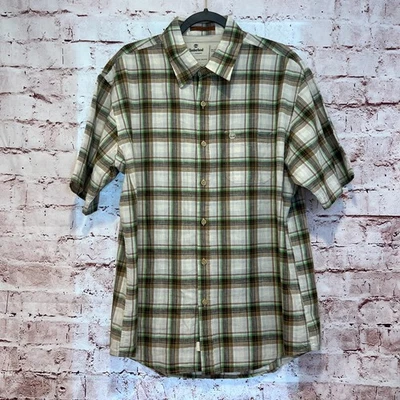 Timberland EarthKeepers Men's Beige Plaid Button Up Linen Blend Shirt Large - Image 1 of 4