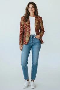 VTG ELLC Luxurious Red and Gold Patterned Blazer size XL - Picture 1 of 15