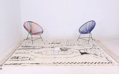 NEW Black  white Moroccan Hand knotted Area Rug for Living Room, Bedroom, - Image 1 of 4