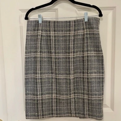 Falda lápiz Etcetera gris a cuadros con lentejuelas brillantes talla 10 Foto 1 de 4
