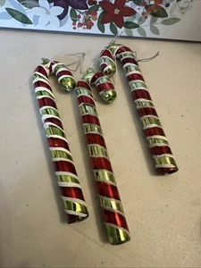 Vintage 3er Set mundgeblasene Glas Zuckerstange Ornamente 6 Zoll - Bild 1 von 5